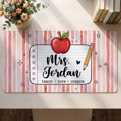 Personalisierte Apple Notebook-Streifen-Mausmatte/Schreibtischunterlage mit Namen, rutschfest, Büroaccessoire, Geschenkidee/Schulstartgeschenk für Lehrer/Pädagogen
