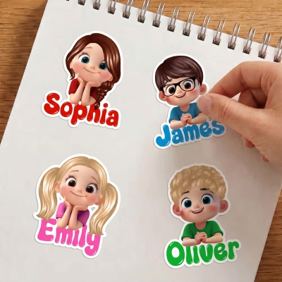 Personalized 3D Cartoon Kid Character Waterproof Sticker Label with Name, School Supplies, Party Favors, Back to School/Birthday Gift for Kids