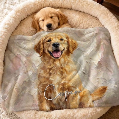 Personalized Oil Painting Portrait Pet Blanket with Name, Multicolor Soft Dog/Cat Throw, Housewarming/Birthday Gift for Pet Parents