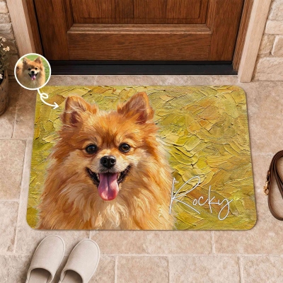 Personalized Name & Photo Oil Painting Pet Portrait Door Mat, Multicolor Non-slip Floor Mat, Home Decor, Memorial/Housewarming Gift for Pet Parents