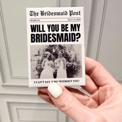 Personalized Bridesmaid Proposal Newspaper Style Fridge Magnet, Retro Bridal Photo News Refrigerator Magnet, Wedding Gift for Best Friends/Women
