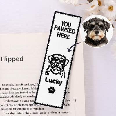 Personalized Pet Portrait Embroidered Paw Print Rectangular Bookmark with Name, Reading Accessory, Birthday/Memorial Gift for Pet Owners/Book Lovers