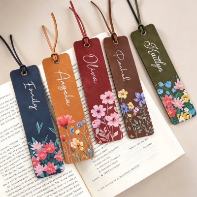 Personalized Birth Flower Leather Bookmark with Name, Birthday/Anniversary Gift for Book Lovers/Readers/Bookworm