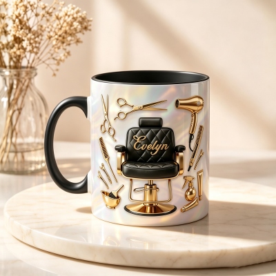 Custom Name 3D Effect Hair Salon Themed Mug, 11oz/15oz Ceramic Coffee Cup, Birthday/Appreciation Gift for Barbers/Hairstylists/Hairdressers