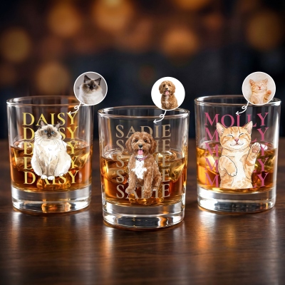 Personalized Watercolor Pet Portrait Whiskey Glass with Name, 10oz Bourbon Old Fashioned Glass, Birthday/Anniversary Gift for Pet Parents/Wine Lovers