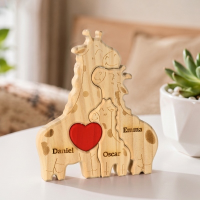 Personalized Giraffe Family Puzzle with 2-5 Names, Wooden Nursery Decor, Family Keepsake, Mother's Day/Birthday Gift for Mom/Grandma/Family