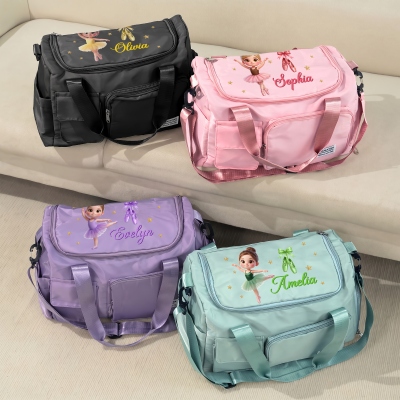Custom Name & Photo 3D Cartoon Little Ballerina Character Kid Dance Bag, Large Capacity Duffle Bag with Shoulder Strap, Gift for Ballet Lovers/Girls