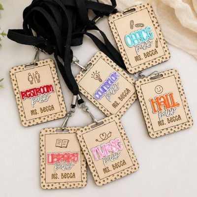 Personalized Teacher Name Hall Passes with Lanyard, Wooden 3D Bubble Letter Office Passes, Classroom Decor, Back to School Gift for Teachers/Educators