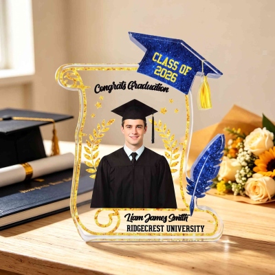 Personalized Scroll Design Acrylic Graduation Plaque with Photo & Name, Clear Picture Frame, High School/College Memorial Keepsake, Gift for Graduates