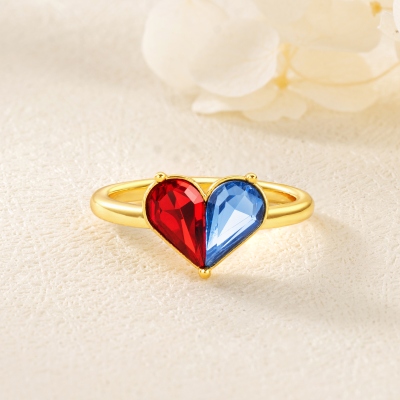 Custom Engraved Double Hearts Ring with Birthstones, Dainty Two Hearts One Love Ring, Birthday/Anniversary/Valentine’s Day Gift for Her/Wife/Couple