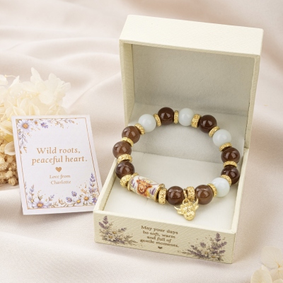 Vintage Highland Cow Beaded Stretch Bracelet with Name Card & Gift Box, Scottish Highland Cattle Jewelry, Birthday Gift for Women/Highland Cow Lovers