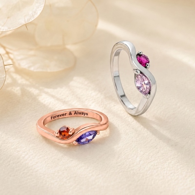 Personalized Two Birthstones Ring, Sterling Silver 925 Dainty Promise Ring, Birthday/Valentine’s Day/Anniversary Gift for Her/Wife/Couple/Besties