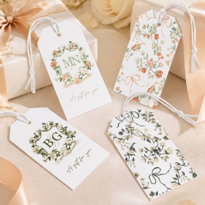 Custom Monogram Floral Crest Badge Tags/Stickers with Location & Date (Set of 24), Bridal Shower Favors, Engagement/Wedding Gifts for Brides to Be