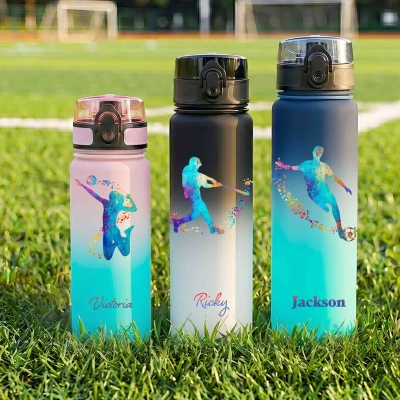 Personalized Multicolor Baseball Soccer Pose Silhouette Water Bottle with Name, Birthday/Back to School Gift for Kid/Player/Sport Lover