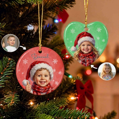 Personalized Snowflake Christmas Theme Cartoon Photo Character Ceramic Ornament with Name, Christmas Gift for Family/Friends
