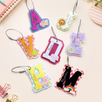 Personalized Multicolor Animal/Sports Alphabet Keychain with Name, Bag/Water Bottle Acrylic Tag, Back to School/Birthday Gift for Students/Kids