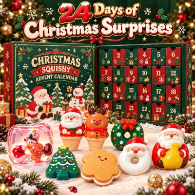 24 Days Christmas Squishy Advent Calendar, Mixed Surprise Squishies, Random Assorted Glitter Squeeze Toys, Fun Countdown Game,  Holiday Gift for Kids