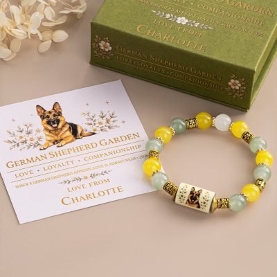 Dog Breed Beaded Bracelet with Name Card & Gift Box, Natural Stones Dog Memorial Jewelry, Sympathy/Remembrance/Birthday Gift for Dog Mom/Pet Lovers