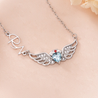 Personalized Heart Birthstone Nurse Hat Angel Wings Necklace with Name, Sterling Silver 925 Dainty Jewelry, Appreciation Gift for Nurses/Medical Staff
