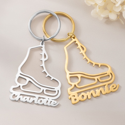 Personalized Hollow-Out Ice Skate Keychain with Name, Stainless Steel Skating Bag Charm Tag, Birthday/Christmas Gift for Skating Lovers/Figure Skaters