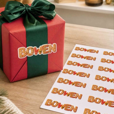 Personalized Gingerbread Christmas Cookie Alphabet Waterproof Sticker with Name, Festival Decor, Christmas Gift for Family/Friends/Kids