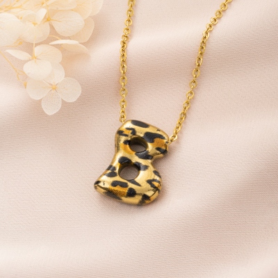 Personalized Leopard Print 3D Bubble Letters Necklace with Name, Bold Fashion Y2K Jewelry, Birthday/Christmas Gift for Her/Teen Girls/Besties/Women