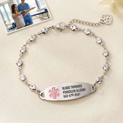 Personalized Medical Alert ID Bracelet for Woman , Engraved Medical Info, Emergency Contact Bracelet, Gift for Her/Family