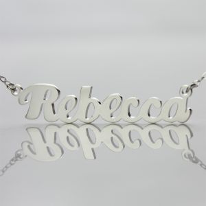 Personalized Solid White Gold Puff Font Name Necklace