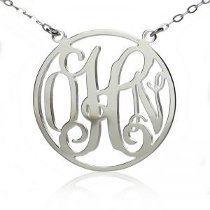 Circle Solid White Gold Initial Monogram Name Necklace