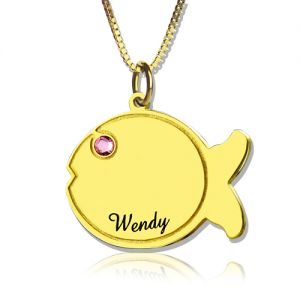 Kids Fish Name Necklace 18k Gold Plated