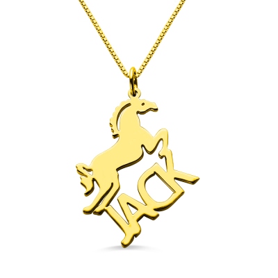 Kids Name Necklace with Horse Gold Over