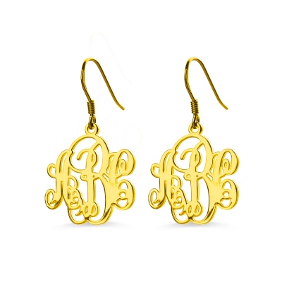 Script Monogram Initial Earrings 18K Gold Plated