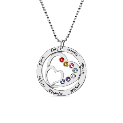 Customized Heart in Heart Birthstone Name Necklace In Sterling Silver