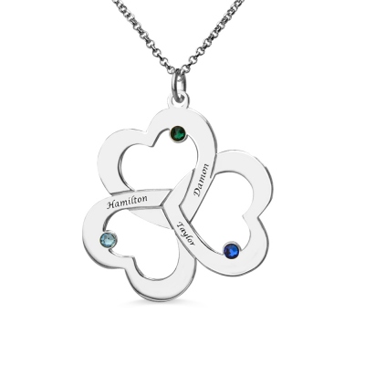 Personalized Triple-Heart Shamrocks Necklace with Names