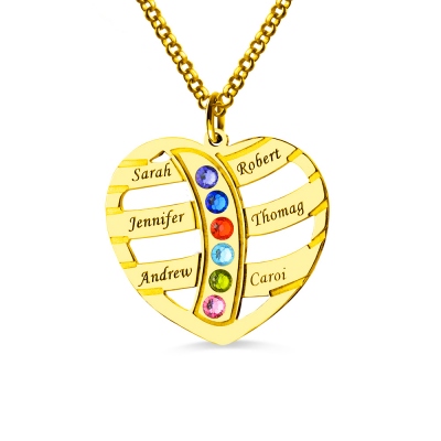 Mother's Necklace With 6 Children Names & Birthstones In Gold