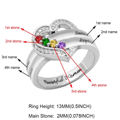 Personalized Heart Birthstone Ring Family Ring Gift for Her