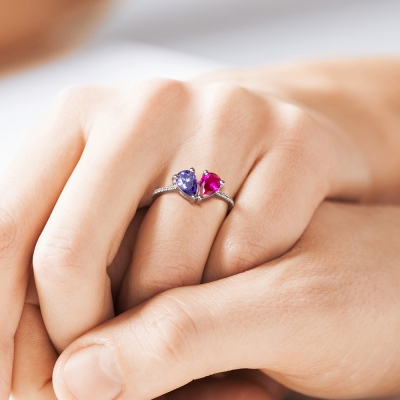 Personalized Ring with Two Birthstones to Be a Heart