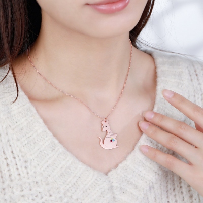 Personalized Kangaroo Family Birthstone Name Necklace