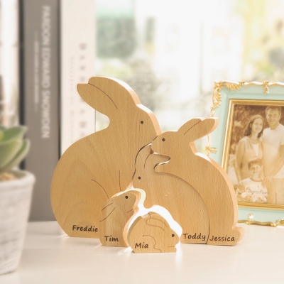 Custom Easter Rabbits Family Wooden Bunny Puzzle