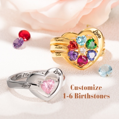Personalized Name Heart Ring with Birthstone