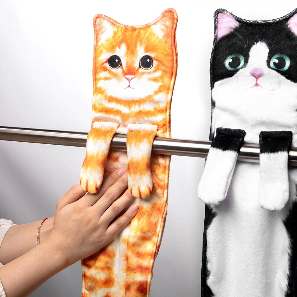 Cat Hand Towels Cute Decorative Cat Decor Hanging Washcloths, Funny Hand Towels for Bathroom/Kitchen Face Towels, Housewarming Gift for Cat Lovers