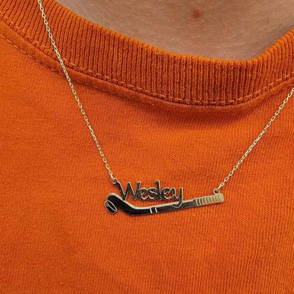 Ice Hockey Name Necklace, 925K Silver Custom Hockey Necklace, Hockey Gift, Hocey Lover Gift, Christmas Gift, Hockey Pendant