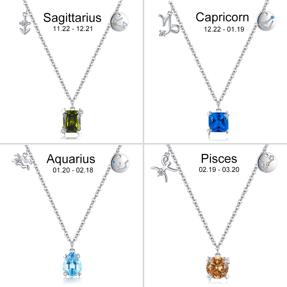 Collier pendentif avec pierre de naissance signe du zodiaque, bijoux de constellation d'astrologie en argent sterling 925, cadeau d'anniversaire/anniversaire/de Noël pour femme/fille