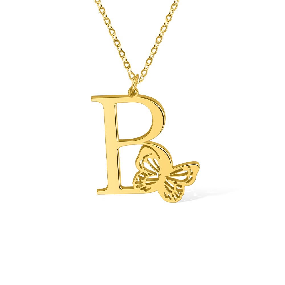 Personalized Initial Pendant Necklace with Butterfly, Dainty Initial Necklace, Summer Jewelry Gift, Birthday Gift, Bridesmaid Gift, Gift For Her