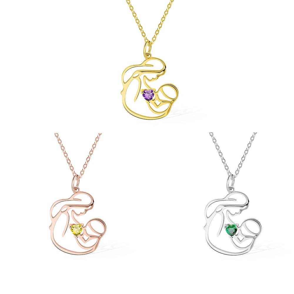 Personalized Mother and Child Necklace, Brass/Sterling Silver 925 Necklace, Birthstone Necklace, Mom Baby Necklace, Mothers Day Gift, Gift for Mom/Her