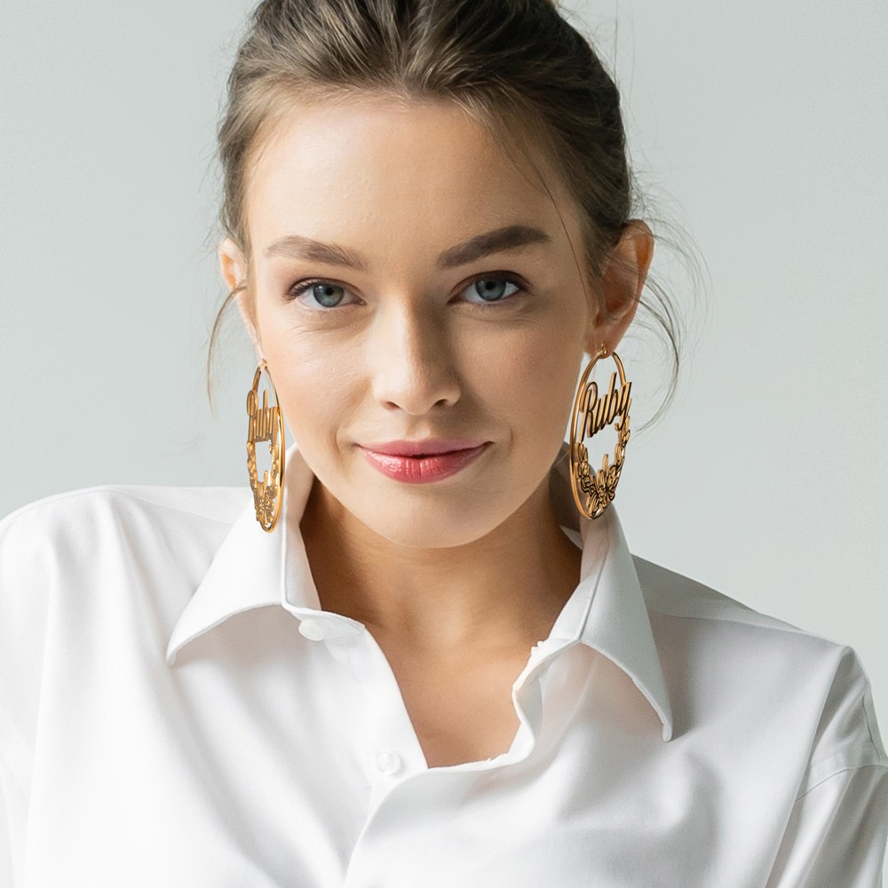 name hoop earrings