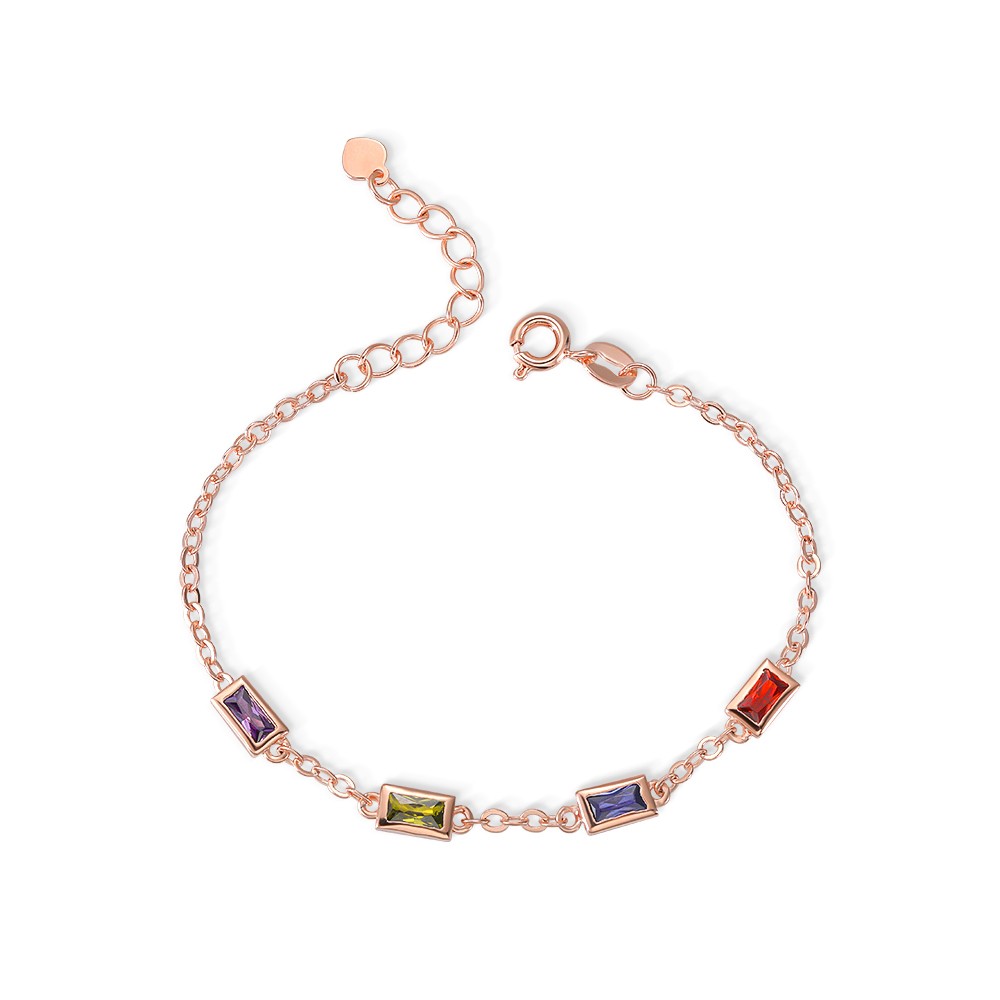 Personalized Rectangular Birthstone Bracelet, Dainty Birthstone Bracelet, Family Birthstone Bracelet, Mother's Day/Anniversary Gift for Mom/Wife
