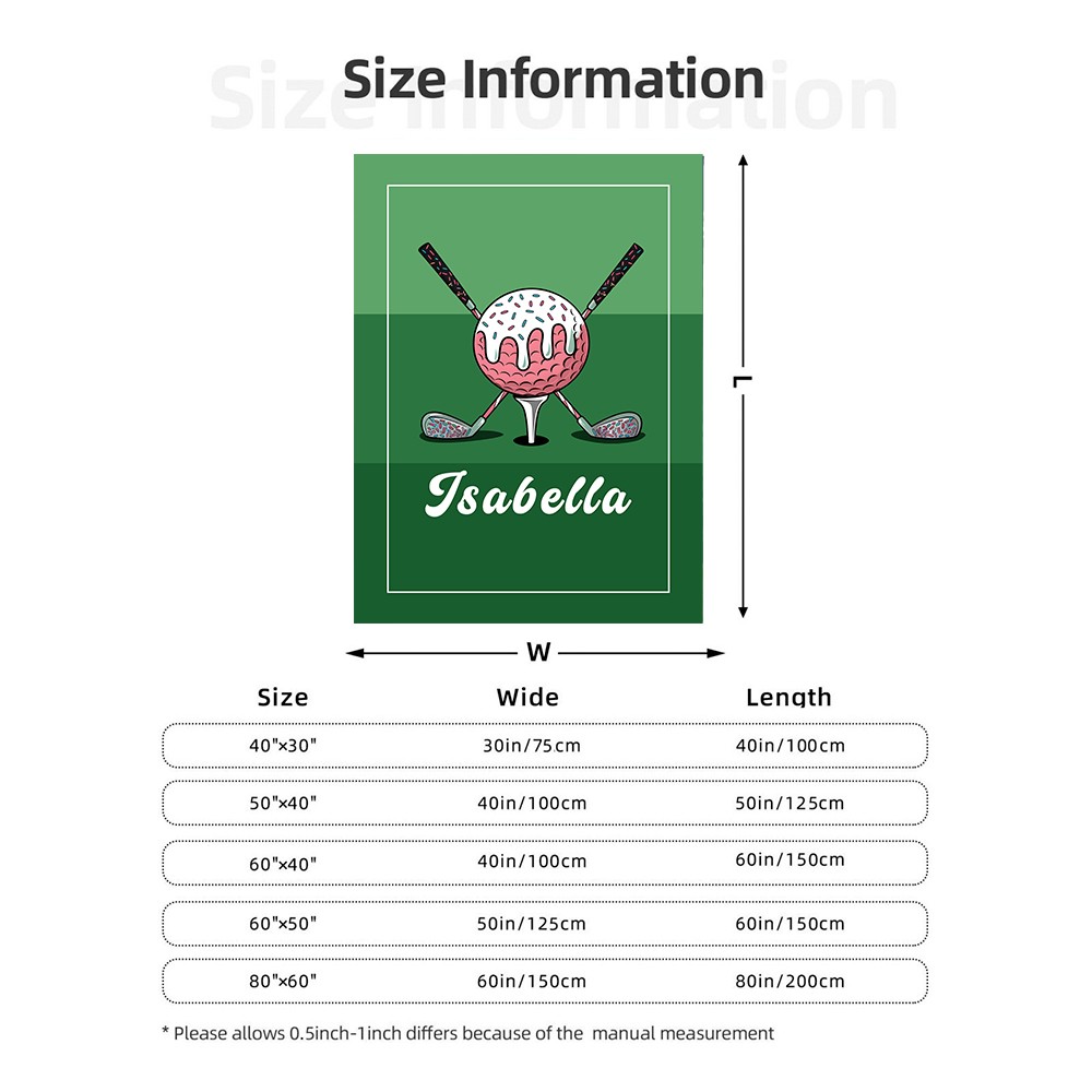 Personalized Golf Ice Cream Dripping Blanket with Name, Flannel/Sherpa Soft Bed Couch Throw, Home Decor, Gift for Golf Lovers/Players/Teammates