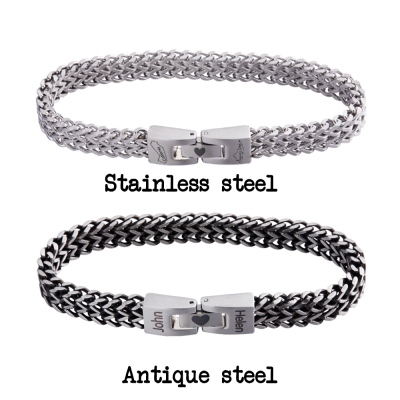 Personalized Engraved Double Names Bracelet, Custom Pattern Bracelet for Men, Birthday/Father's Day/Anniversary Gift for Couples/Husband/Friends