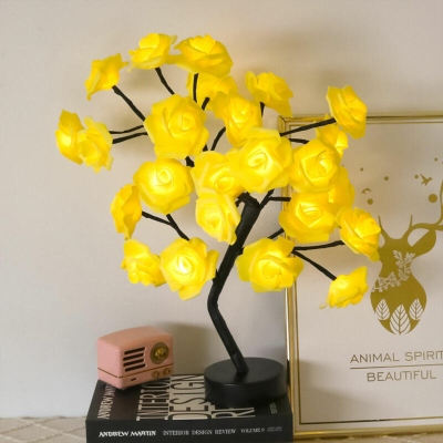 Romantic Rose Tree LED Lamp, Artificial Flower Night Light with Base, Home Decor, Valentine's Day/Birthday/Anniversary Gift for Wife/Girlfriend/Her